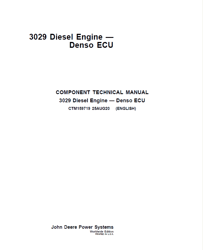 John Deere 3029 Diesel Engine – Denso ECU Repair Manual (CTM159719)