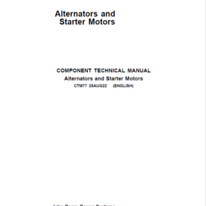 John Deere Alternators and Motors Service Repair Manual (CTM77)