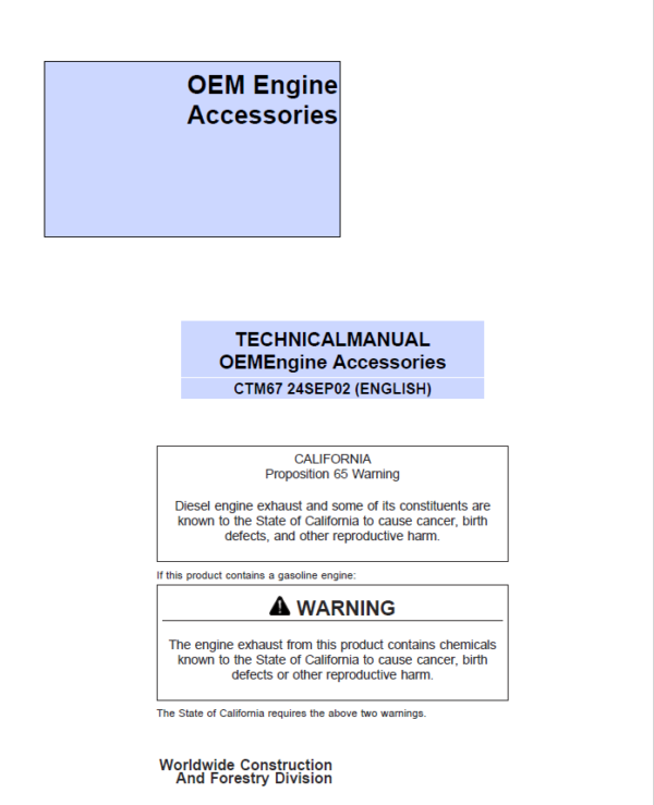 John Deere OEM Engine Accessories Service Repair Manual (CTM67)