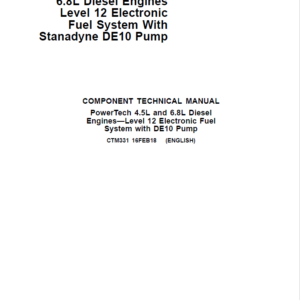 John Deere PowerTech 4.5L, 6.8L Diesel Engines Level 12 Electronic Fuel System - Stanadyne DE10 Pump Repair Manual