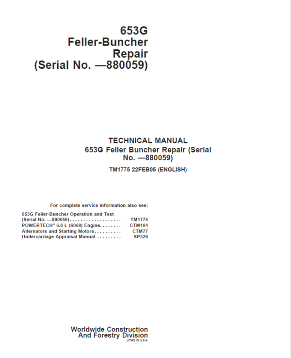 John Deere 653G Feller Buncher Service Repair Manual (SN before - 880059)