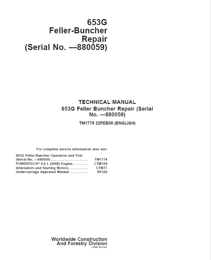 John Deere 653G Feller Buncher Service Repair Manual (SN before – 880059)