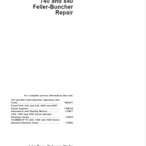 John Deere 740, 840 Feller Buncher Service Repair Manual (TM1877 & TM1878)