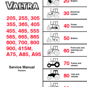 Valtra 205, 255, 305, 355, 365, 405, 415M, 455, 465 Tractors Service Repair Manual