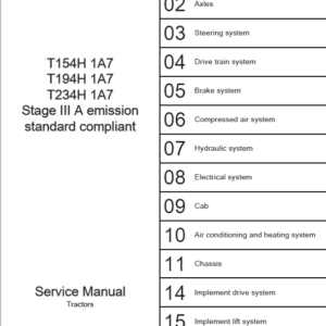 Valtra T154 H 1A7, T194 H 1A7, T234 H 1A7 Tractors (Stage III A) Service Repair Manual