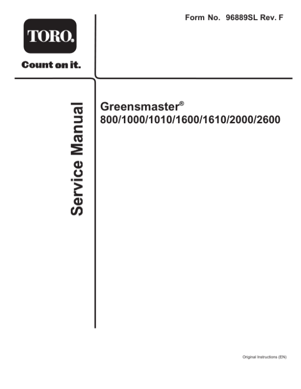 Toro Greensmaster 800, 1000, 1600, 2000, 2600 Service Repair Manual