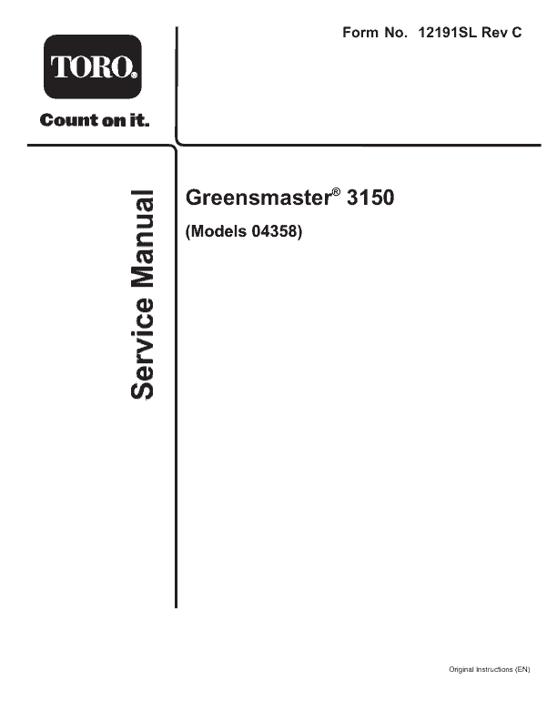 Toro Greensmaster 3150 (Model 04358) Service Repair Manual