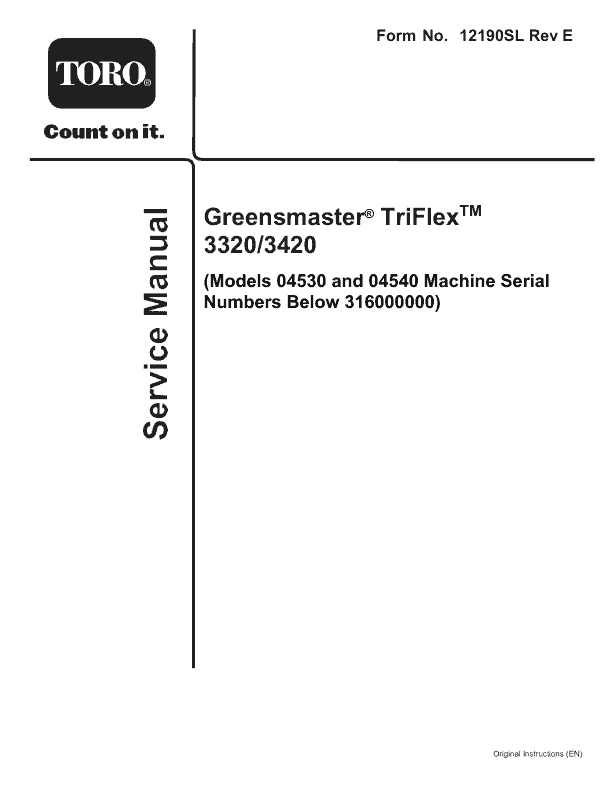 Toro Greensmaster Triflex Hybrid 3320, 3420 (Models 04530, 04540) Service Repair Manual