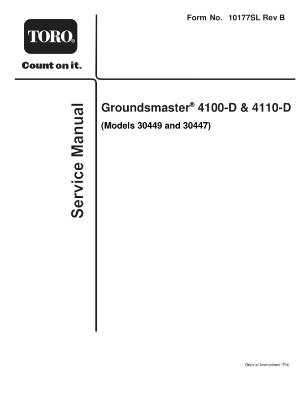 Toro Groundsmaster 4100-D, 4110-D (Model 30449, 30447) Service Repair Manual