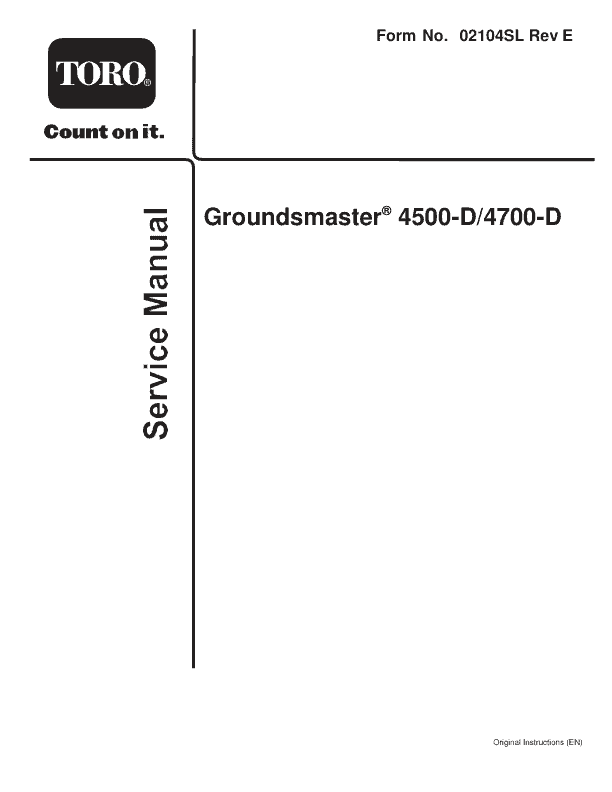 Toro Groundsmaster 4500-D, 4700-D (Model 30856, 30868) Service Repair Manual