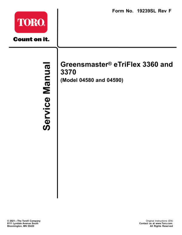 Toro Greensmaster 3360, 3370 eTriFlex (Models 04580, 04590) Service Repair Manual