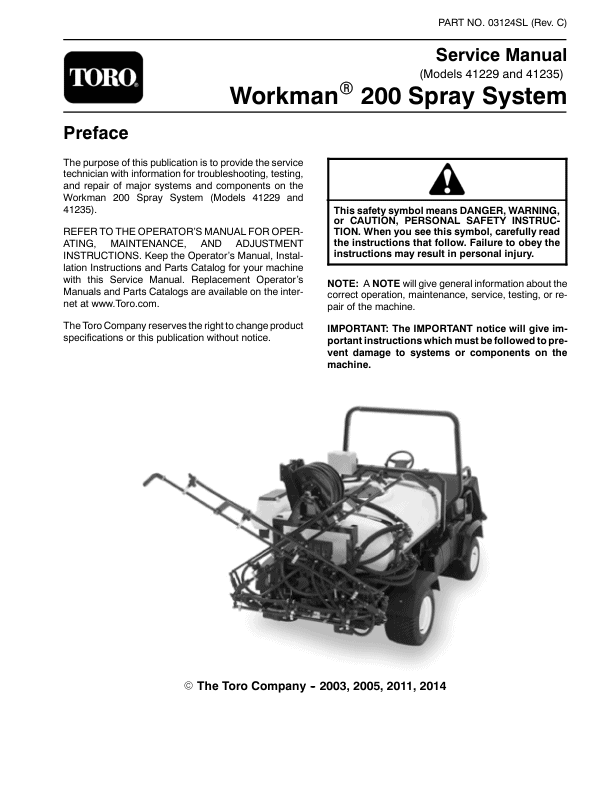 Toro Workman Spray System Service Repair Manual