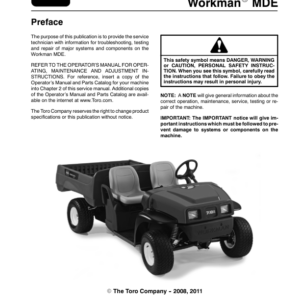 Toro Workman MDE Electric Vehicle Service Repair Manual