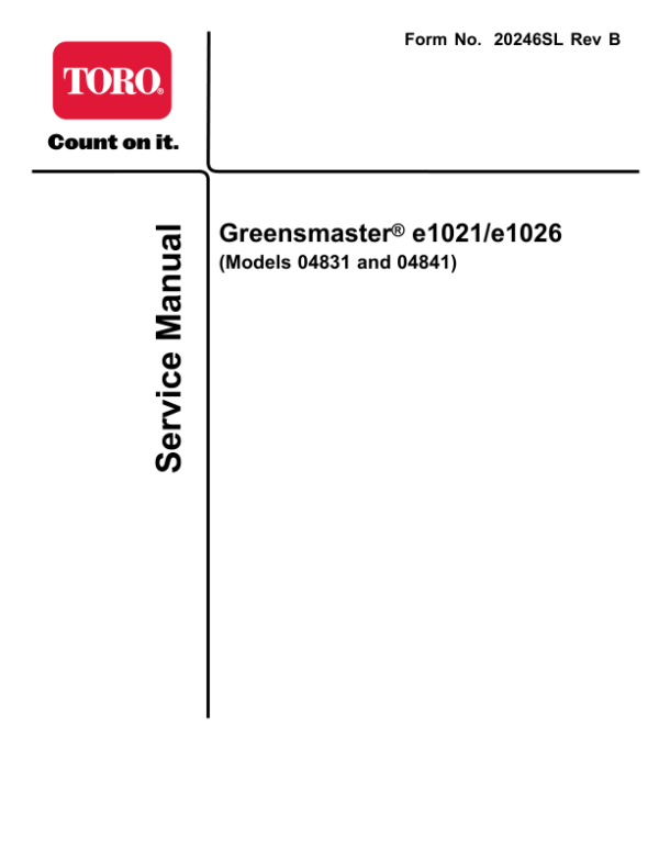 Toro Greensmaster e1021 Service Repair Manual