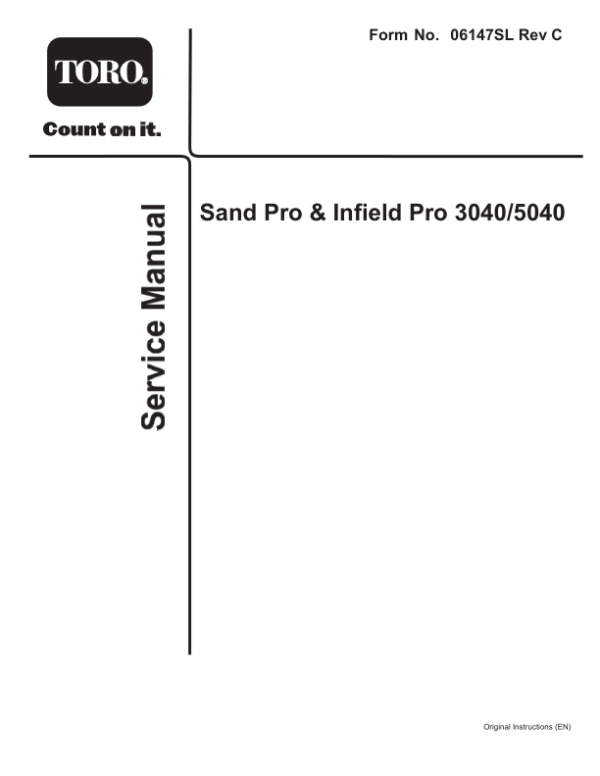 Toro Sand Pro, Infield Pro 3040, 5040 (Models 8703, 8705) Service Repair Manual