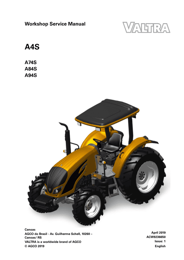 Valtra A74S, A84S, A94S Tractors Workshop Repair Manual