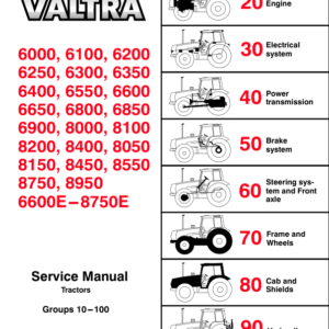 Valtra 8550, 8550E, 8550 Hi, 8750, 8750E, 8950 Hi Tractors Service Repair Manual