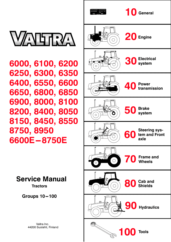 Valtra 8000, 8050, 8050 Hi, 8100, 8100E, 8150, 8150E, 8150 Hi Tractors Service Repair Manual