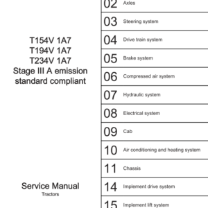 Valtra T154 V 1A7, T194 V 1A7, T234 V 1A7 Tractors (Stage III A) Service Repair Manual