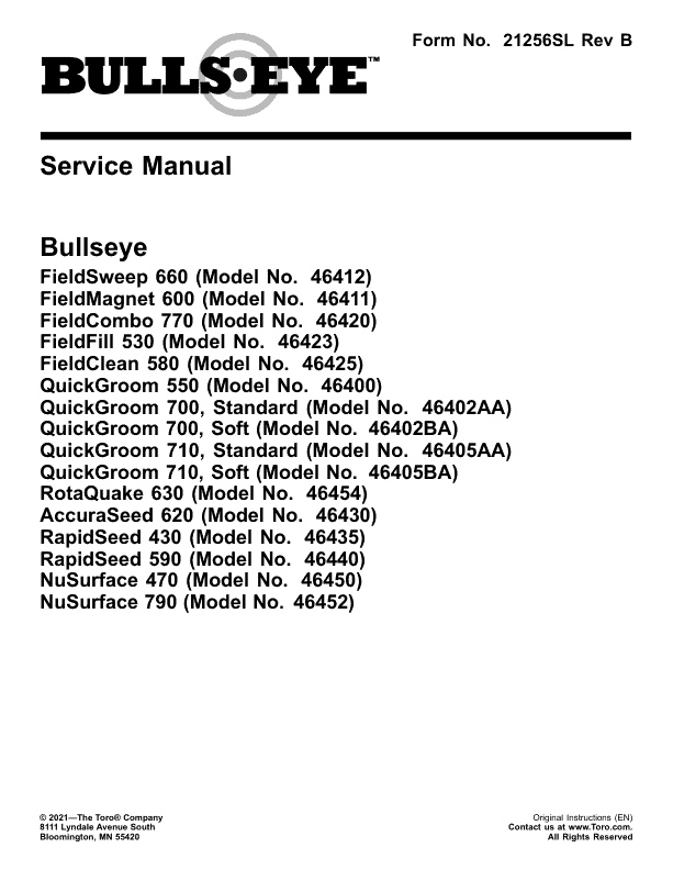 Toro Bullseye Products Service Repair Manual