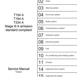 Valtra T154 A, T194 A, T234 A Tractors (Stage III A) Service Repair Manual