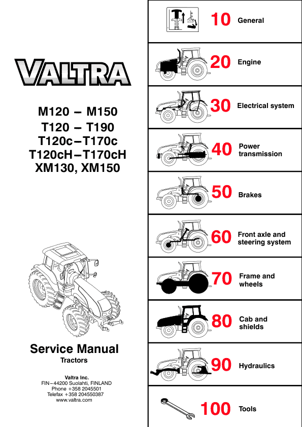 Valtra T120, T130, T140, T160, T170, T180, T190 Tractors Service Repair Manual