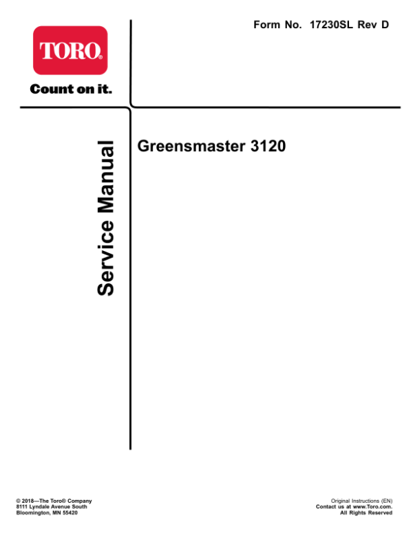 Toro Greensmaster 3120 (Model 04355) Service Repair Manual