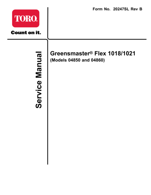 Toro Greensmaster Flex 1018, 1021 Service Repair Manual