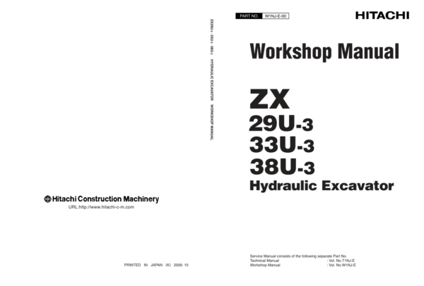 Hitachi ZX29U-3, ZX33U-3, ZX38U-3 Mini Excavator Service Repair Manual