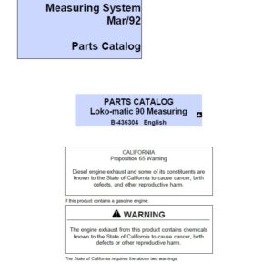 John Deere Loko-matic 90 Measuring Systems Parts Catalog Manual - B-436304