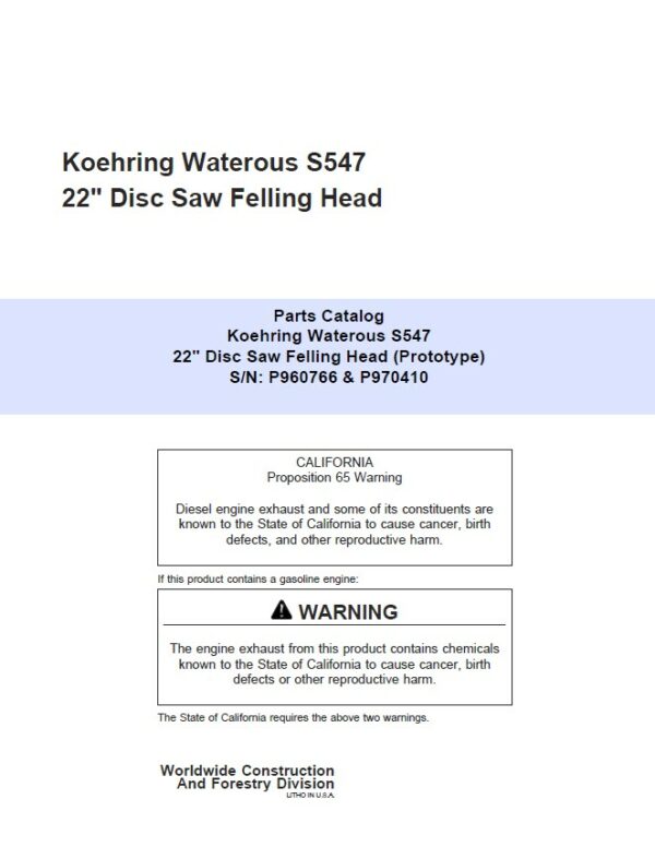 Koehring 22 Inch (SN 960766 Only) Felling Heads Parts Catalog Manual - WCSCR3007