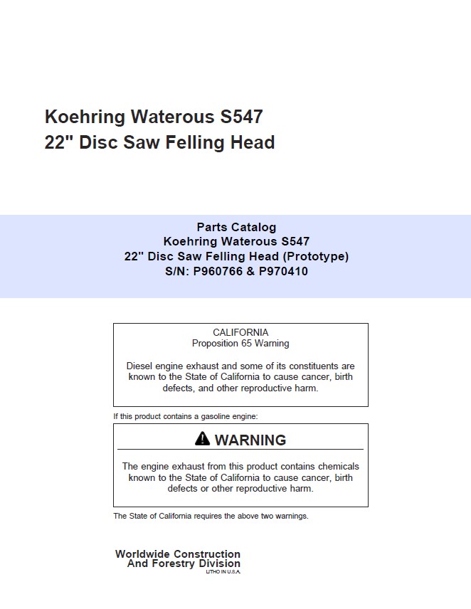 Koehring 22 Inch (SN 960766 Only) Felling Heads Parts Catalog Manual – WCSCR3007