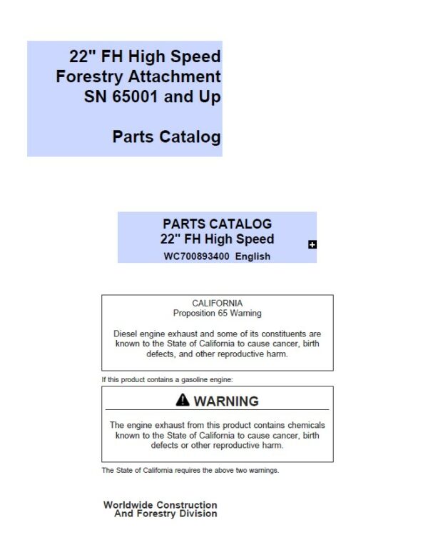Koehring 22 Inch High Speed Forestry Felling Heads (SN 65001 and up) Parts Catalog Manual - WC700893400