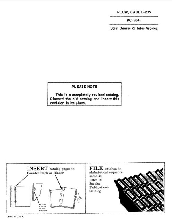 John Deere 235 Attachments (Plow, Cable 235) Parts Catalog Manual - PC804