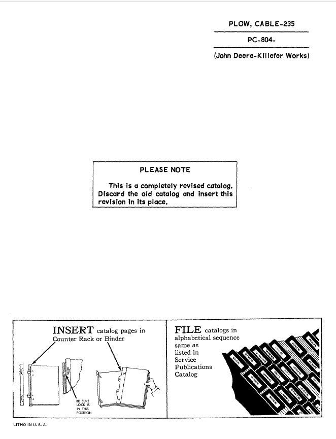 John Deere 235 Attachments (Plow, Cable 235) Parts Catalog Manual – PC804