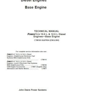 John Deere PowerTech 10.5L, 12.5L Base Engine Service Repair Manual (CTM100)