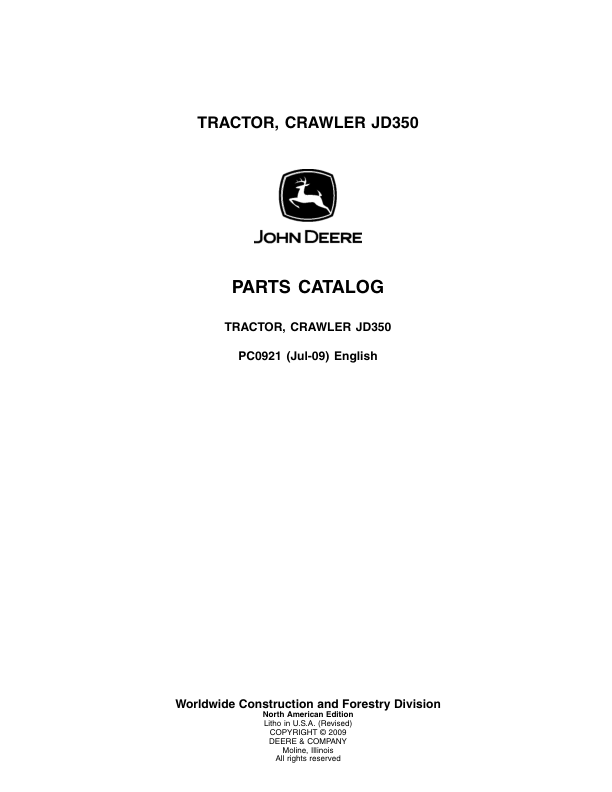 John Deere 350 Tractor Crawlers Parts Catalog Manual Pc0921