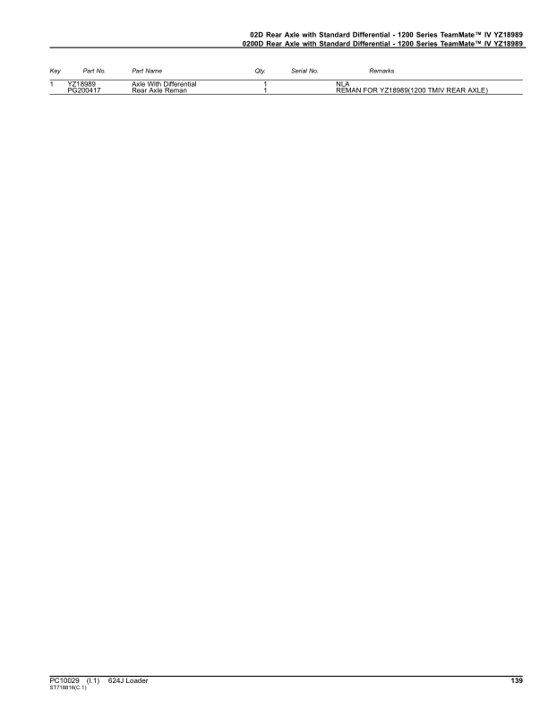 John Deere 624J Loaders (SN 611797-) Parts Catalog Manual - PC10029