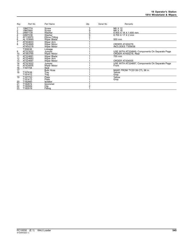 John Deere 644J Loaders (SN 611232-) Parts Catalog Manual - PC10030