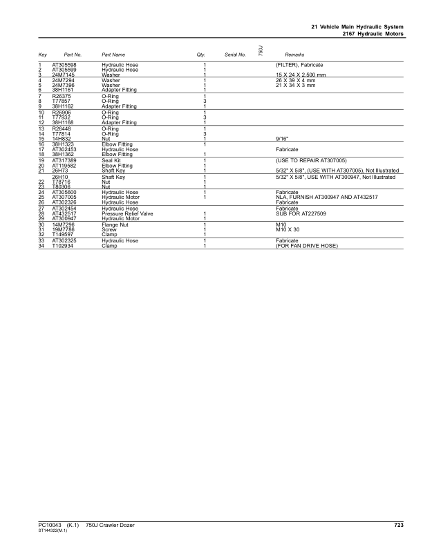 John Deere 750J Crawler Dozers (SN 141344- ) Parts Catalog Manual - PC10043