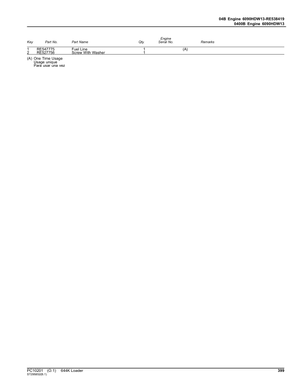 John Deere 644K Loaders (SN E634315-658064) Parts Catalog Manual - PC10201