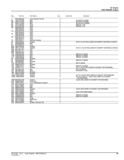 Isuzu 4HK1, 4HK1XZSA-03 Engine Parts Catalog Manual - PC11128