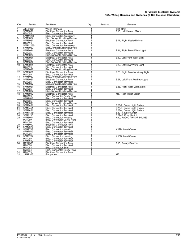 John Deere 524K Loaders (SN D670308-677548) Parts Catalog Manual - PC11367