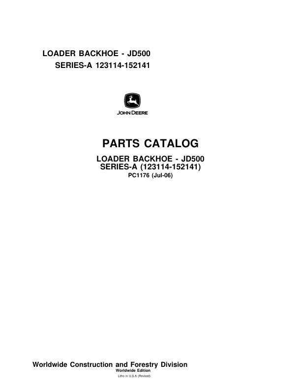 John Deere 500A Tractor Loader Backhoe (SN 123114 – 152141) Parts ...