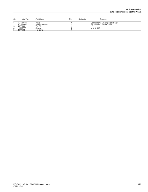 John Deere 324E Skid Steers (SN 1T0324E_J297099-) Parts Catalog Manual ...