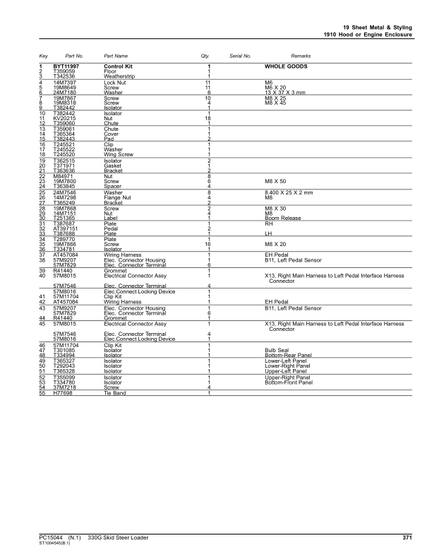 John Deere 330G Skid Steers (SN 1T0330G_ F300253-387880) Parts Catalog ...