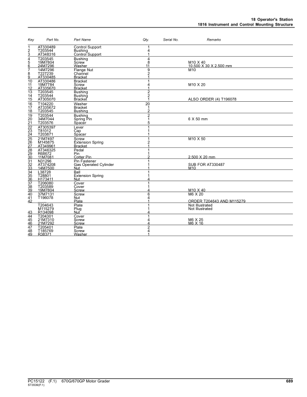 John Deere 670G, 670GP Motor Graders (SN 1DW670GX_ _F678818-) Parts ...