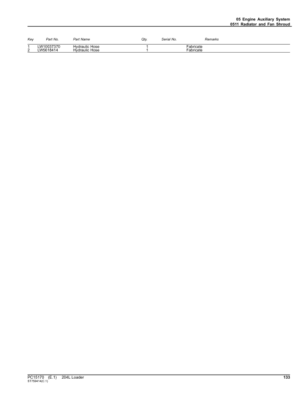 John Deere 204L Loaders (SN 1LU204LX_ _B040073-) Parts Catalog Manual ...