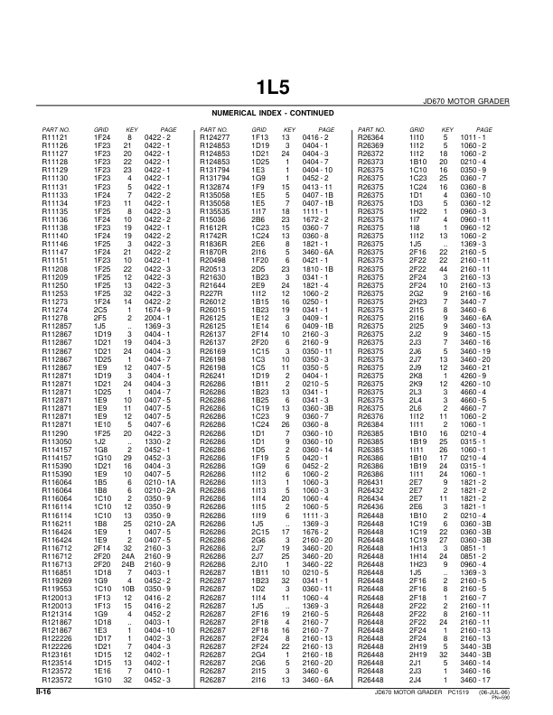 John Deere 670 Motor Graders Parts Catalog Manual - PC1519