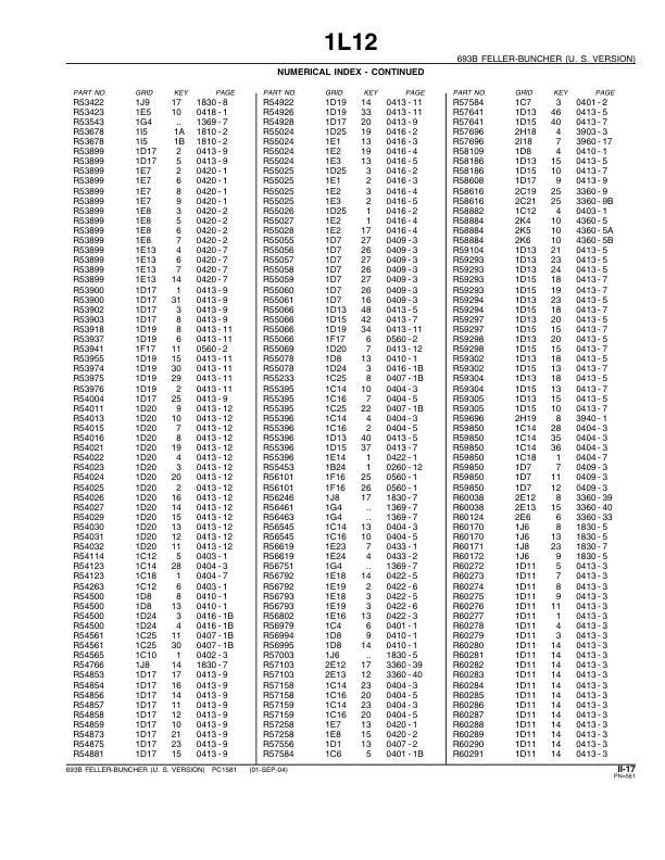 John Deere 693B Tracked Feller Bunchers Parts Catalog Manual - PC1581